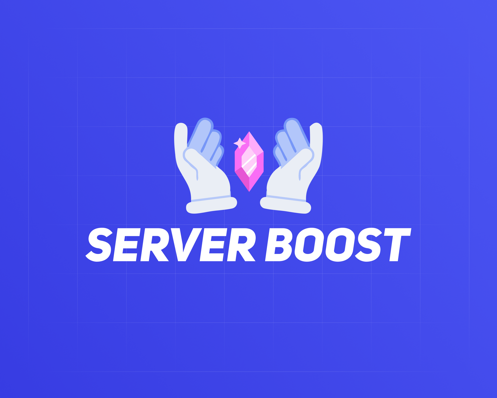 Hands lifting a nitro gem icon on a blue background, depicting affordable 3-month Discord Server Boosts.