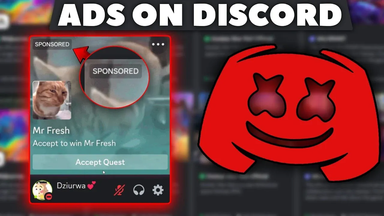 Image depicting a screenshot showing ads on Discord, with a sponsored tile at the top left